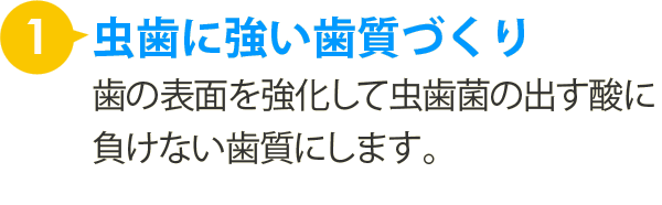 フッ素の３大虫歯予防効果。１、虫歯に強い歯質づくり